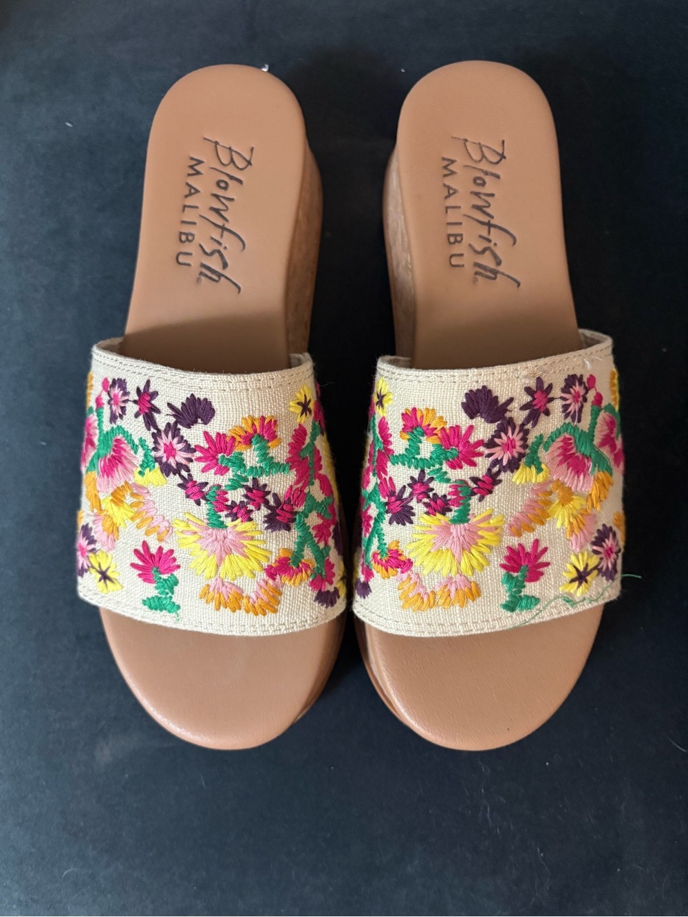 Blowfish Embroidered Floral Beige Slide Mules